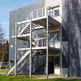 Industrial fire escape staircase for a 2 storey office building.