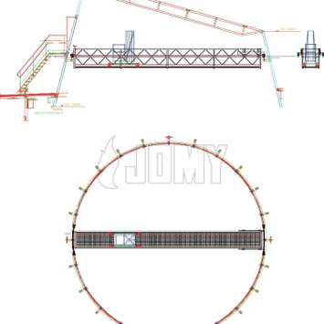 CAD plan van een hangbrug met telescopisch werkplatform - Building Maintenance Unit