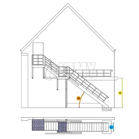 Counterbalanced stair with prolonged stringers - key measurements.