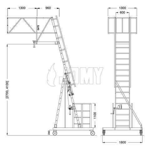 Dimensions de l'échelle pour camion citerne JOMY.