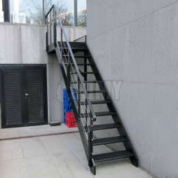 Exterior metal stairs for accessing flat roofs and platforms