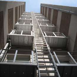 8 story fire escape ladder without cage and access balconies.
