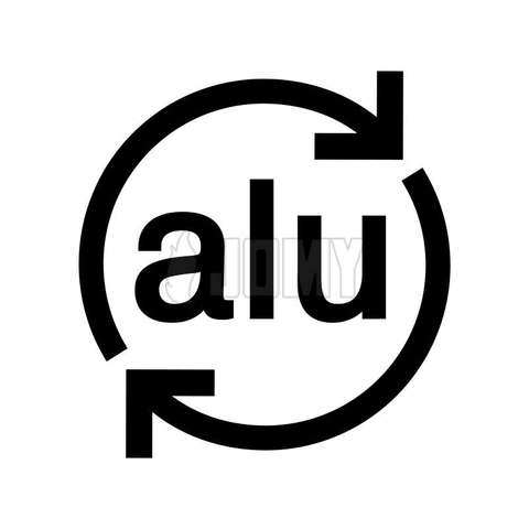 Gestandaardiseerd logo voor recycling van aluminium.