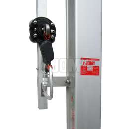 JOMY retractable foldout ladder - Lifeline rail Lifeline rail mounted on a JOMY retractable ladder.