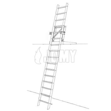 Volledig uitgeschoven ladder, klaar voor gebruik.