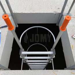 Manhole cage ladder with 2 telescopic handles.