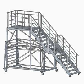 Manual elevating work platform on wheels for the industry.