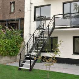 Aluminium deck stairs for garden access.