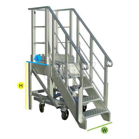 Mobile industrial stairs and platform - dimensions.