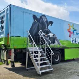 Aluminium stairs used to access a truck trailer.